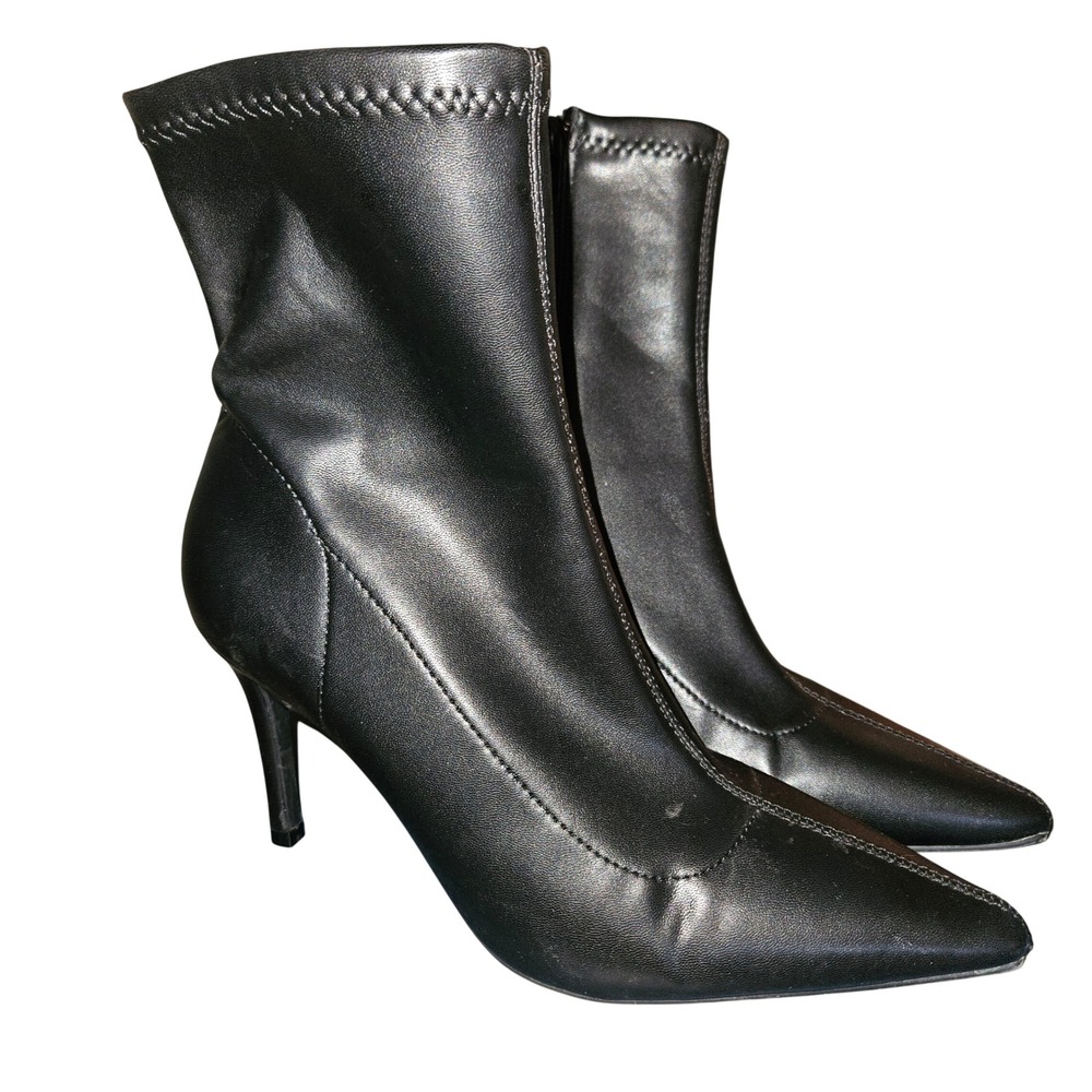 Sonoma Ankle Boots Womens 7 Camara Black Pointed Toe Stiletto Faux Leather Zip